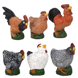 Juego de 6 aves de corral en resina para estatuas de 12 cm