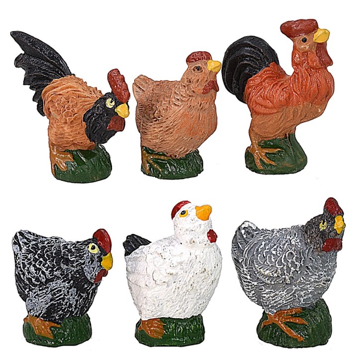 Set 6 gallinacei in resina per statue da 12 cm