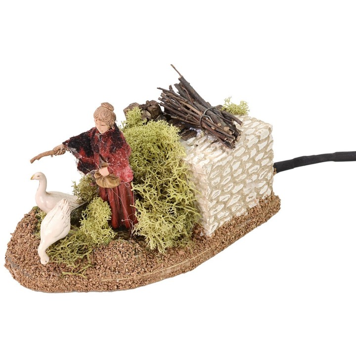 Campesina con gansos doble movimiento Landi Moranduzzo 10 cm
