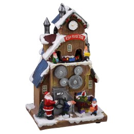Casa di Babbo Natale con ingranaggi funzionanti a batterie cm