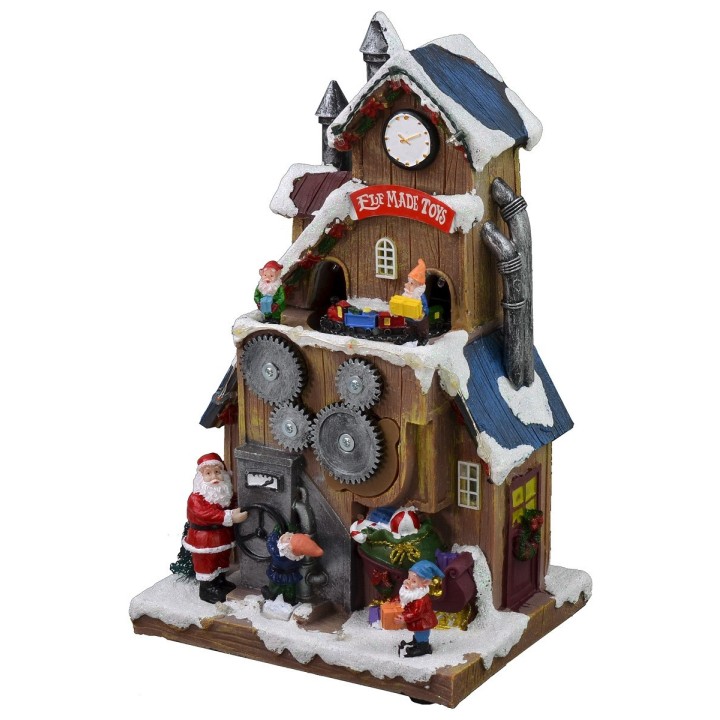 Casa de Papá Noel con engranajes que funcionan a pilas de