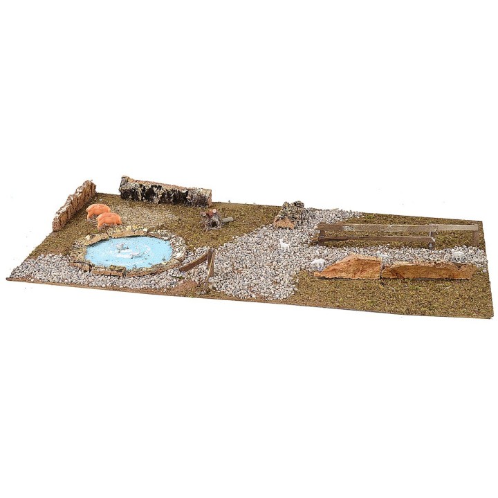 Wooden base for Nativity scene with pond 76x40 cm