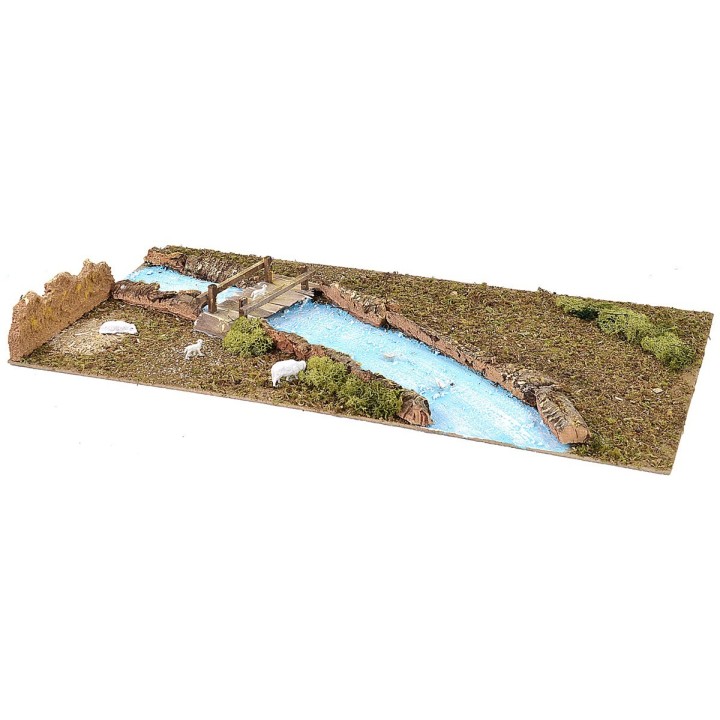 Wooden base for Nativity scene with river 76x40 cm