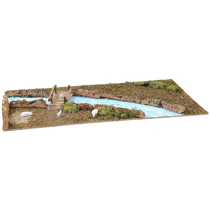 Wooden base for Nativity scene with river 76x40 cm