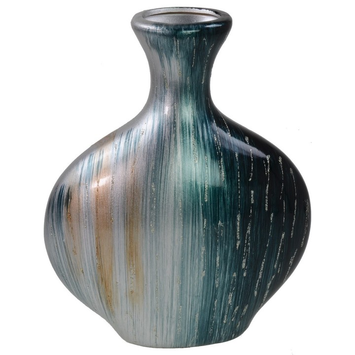 Decorative vase with flowers and embossed ornaments cm 28x10x34