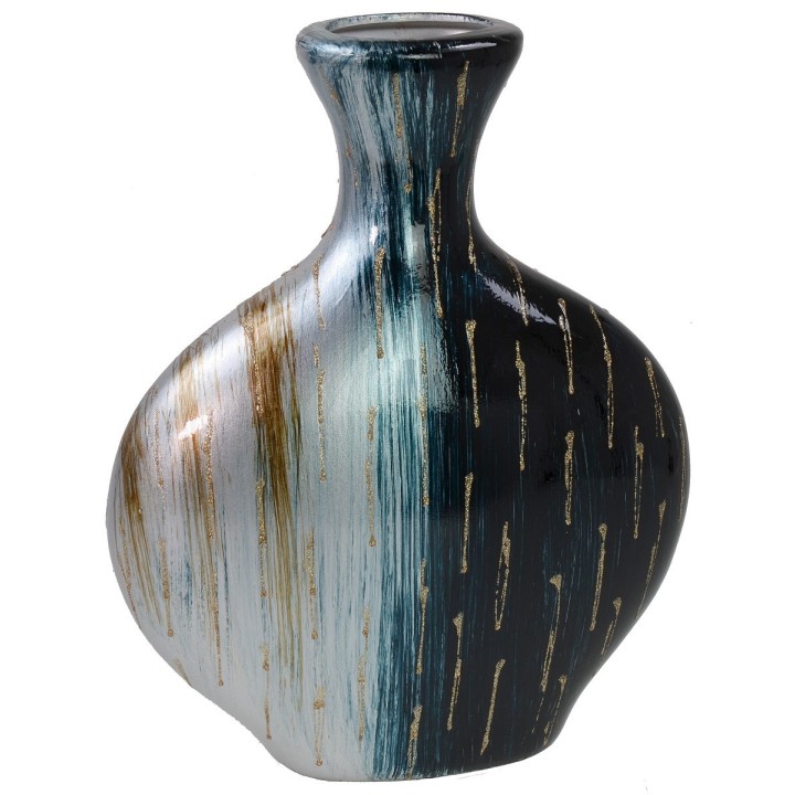 Vaso decorativo con fiori e ornamenti in rilievo cm 28x10x34 h