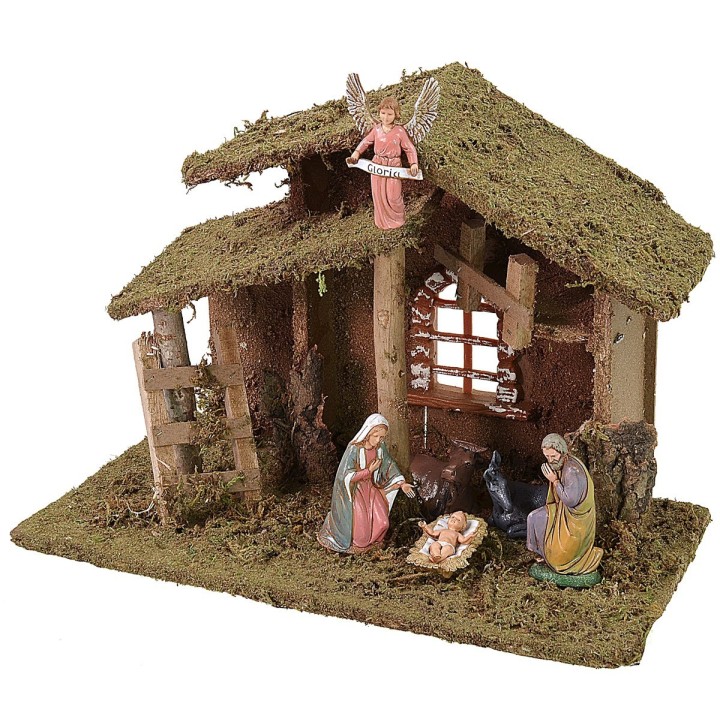 Capanna con scala e finestra cm 33x18x25 h completa Natività