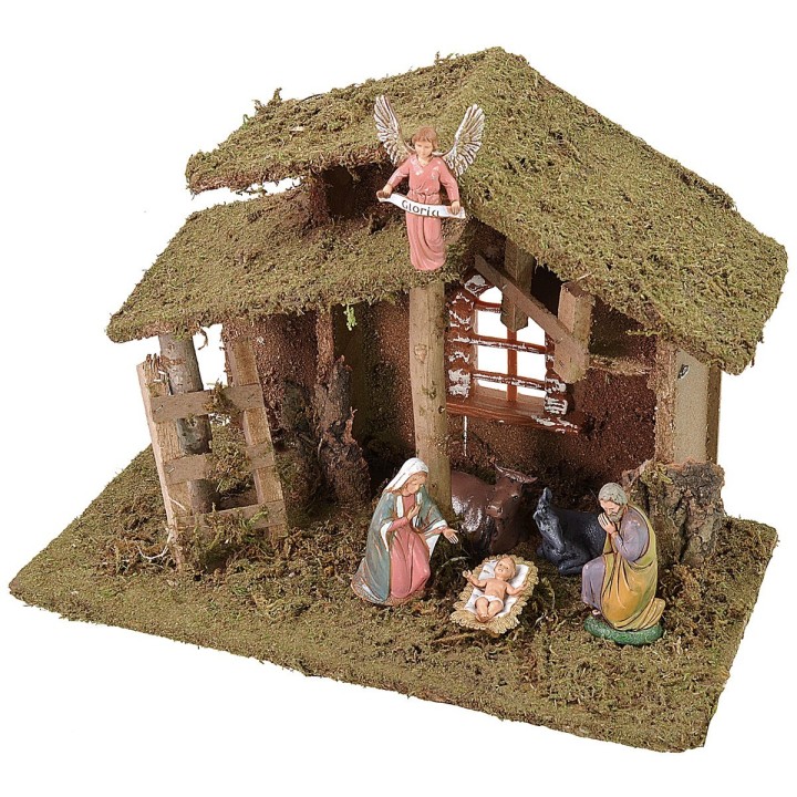 Capanna con scala e finestra cm 33x18x25 h completa Natività