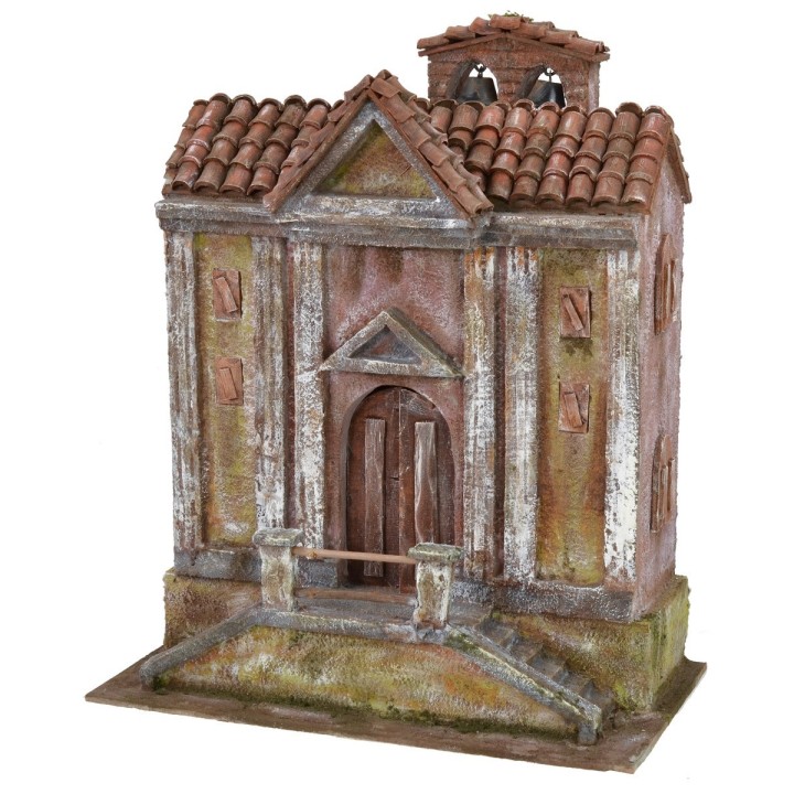 Chiesa con campane e doppia scalinata cm 34,5x20x22,5 h per