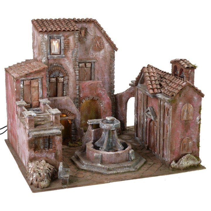 Plaza iluminada con fuente funcionando 60x50x45 para estatuas