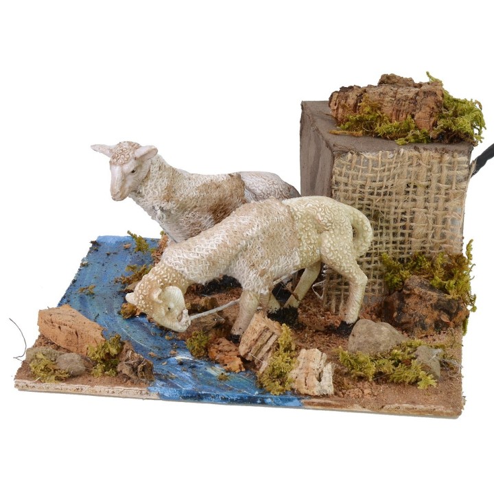 Moving sheep drinking from a stream cm 15x15x8,5 h
