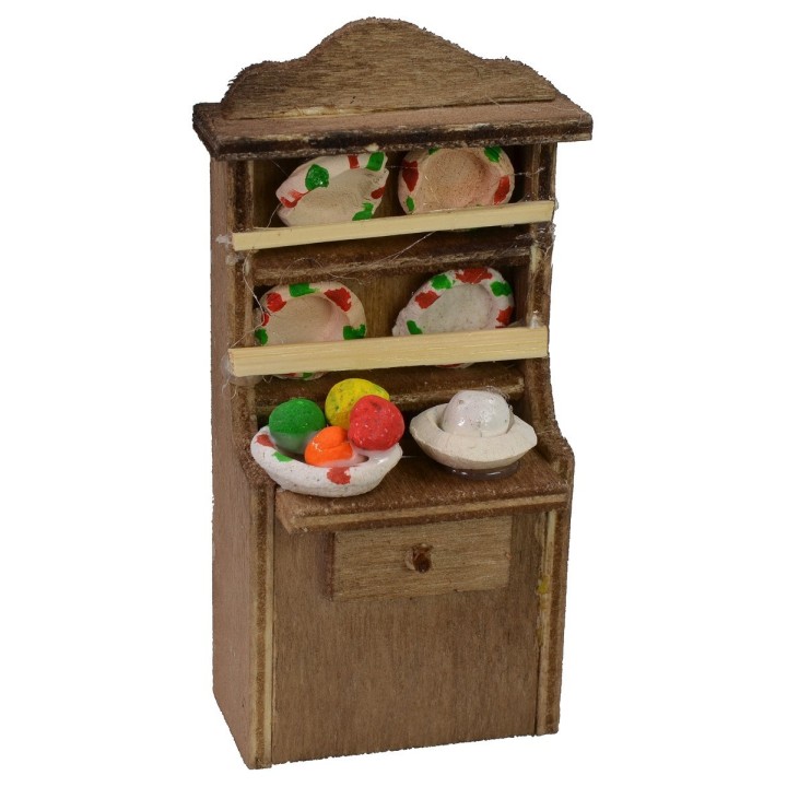 Wooden sideboard with plates 3.7x2x8.5 cm h