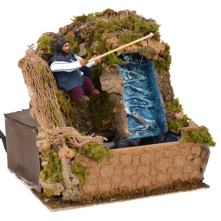 Fisherman in movement 10 cm series with functioning waterfall