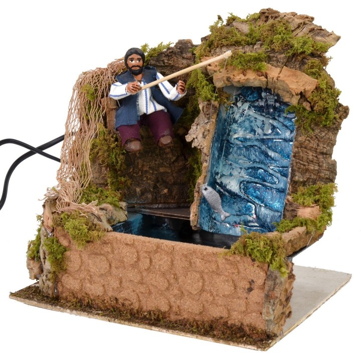 Pescatore in movimento serie 10 cm con cascata funzionante cm