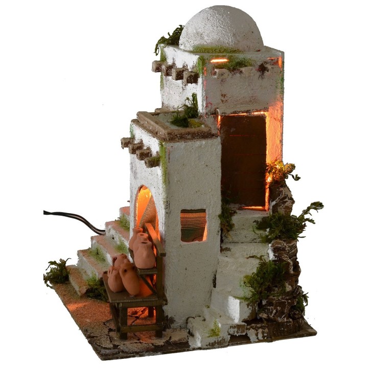Casa árabe iluminada con taller del alfarero cm 25x25x34 h