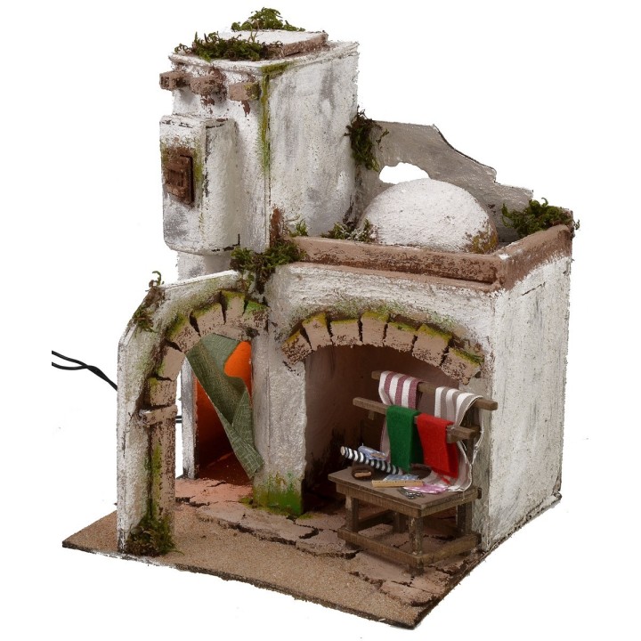 Casa araba illuminata con bottega della sarta cm 25x25x31,5 h