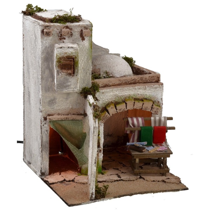 Casa árabe iluminada con taller de costura cm 25x25x31,5 h