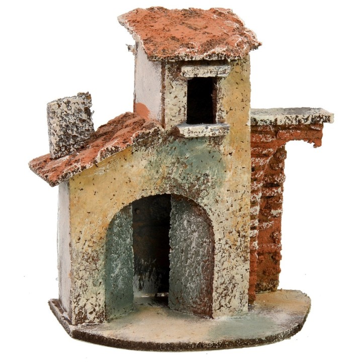 Single house with brick wall ruin 11x7x12.5 cm h