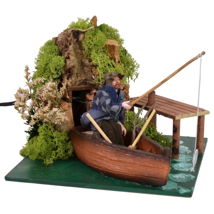 Pescador en el barco en movimiento serie 12 cm