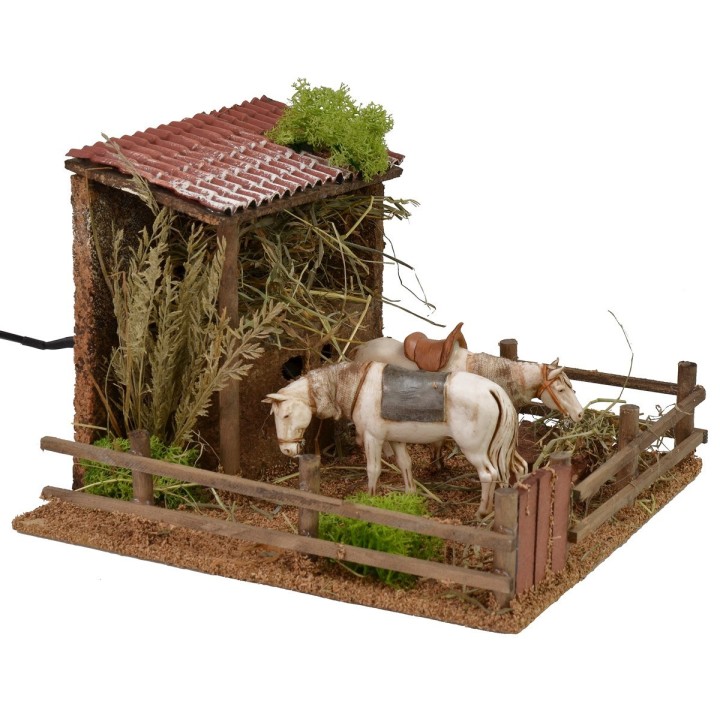 Landi series moving horse stable with stable for 10 cm statues