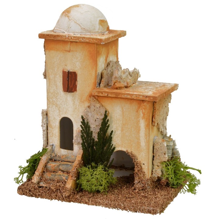 Coppia di minareti con scale e arco arabo cm 11x8x11,5 h per