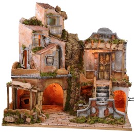 Belén iluminado con cascada funcional de 60x45x61 cm h