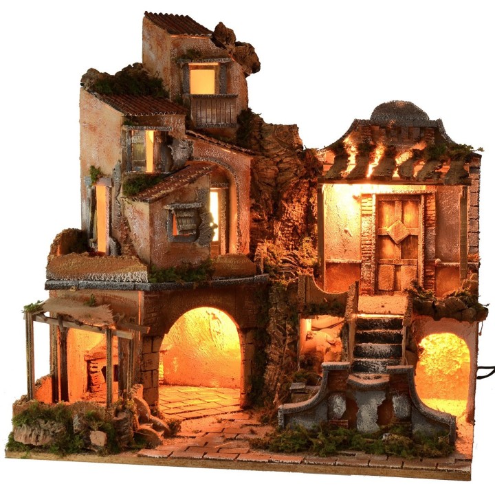 Belén iluminado con cascada funcional de 60x45x61 cm h