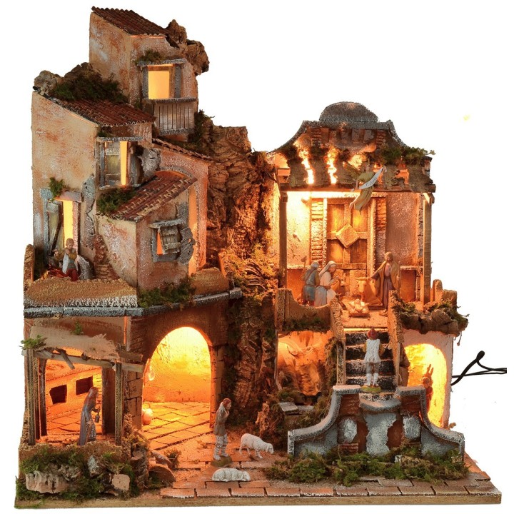 Presepe illuminato con cascata funzionante cm 60x45x61 h