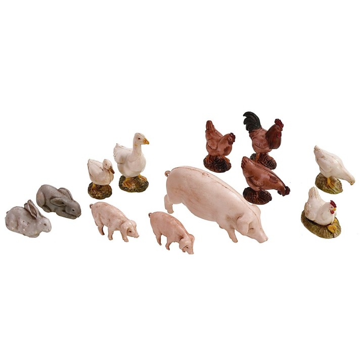 Juego de 12 animales de corral Landi Moranduzzo para estatuas