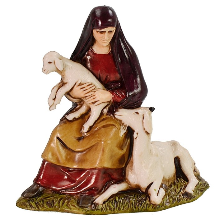 Donna con capra e agnello serie 10 cm Landi Moranduzzo