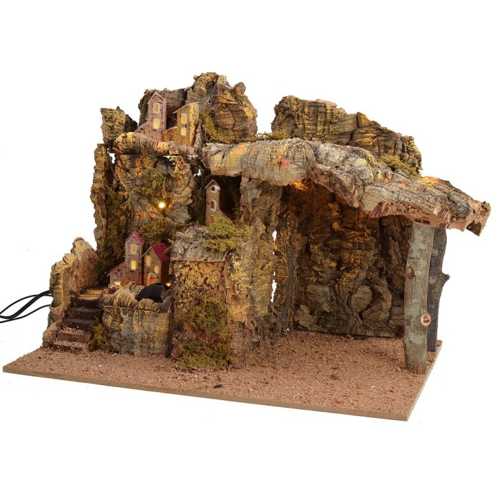 Presepe illuminato con mulino ad acqua funzionante cm