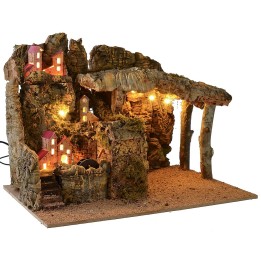Presepe illuminato con mulino ad acqua funzionante cm