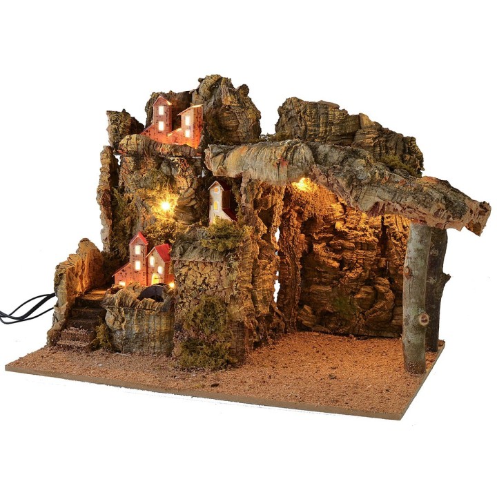 Presepe illuminato con mulino ad acqua funzionante cm