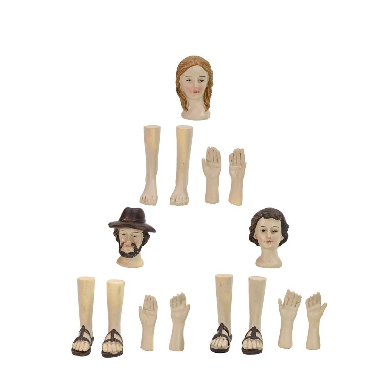 Three sets of head, hands, feet for statues 14-15 cm h