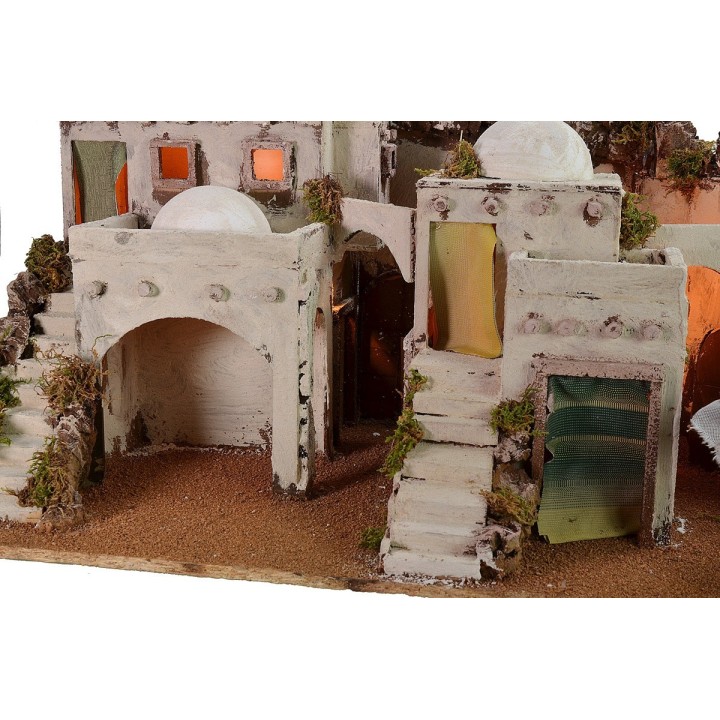Pesebre árabe iluminado con campamento funcional de 72x41x45 cm