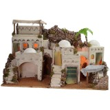 Illuminated Arab nativity scene with functioning bivouac
