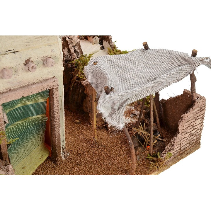 Illuminated Arab nativity scene with functioning bivouac