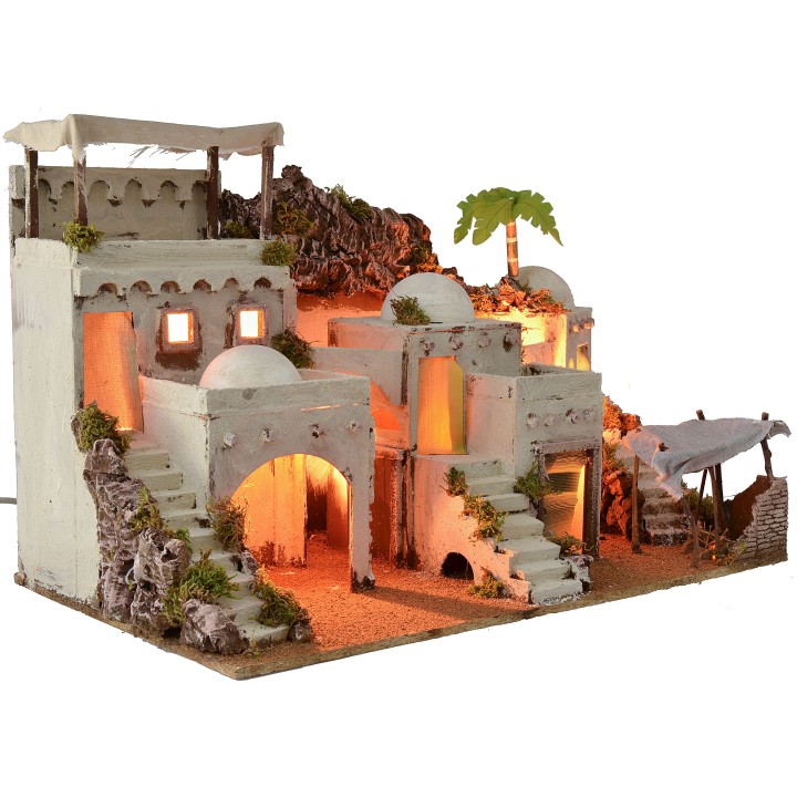Pesebre árabe iluminado con campamento funcional de 72x41x45 cm