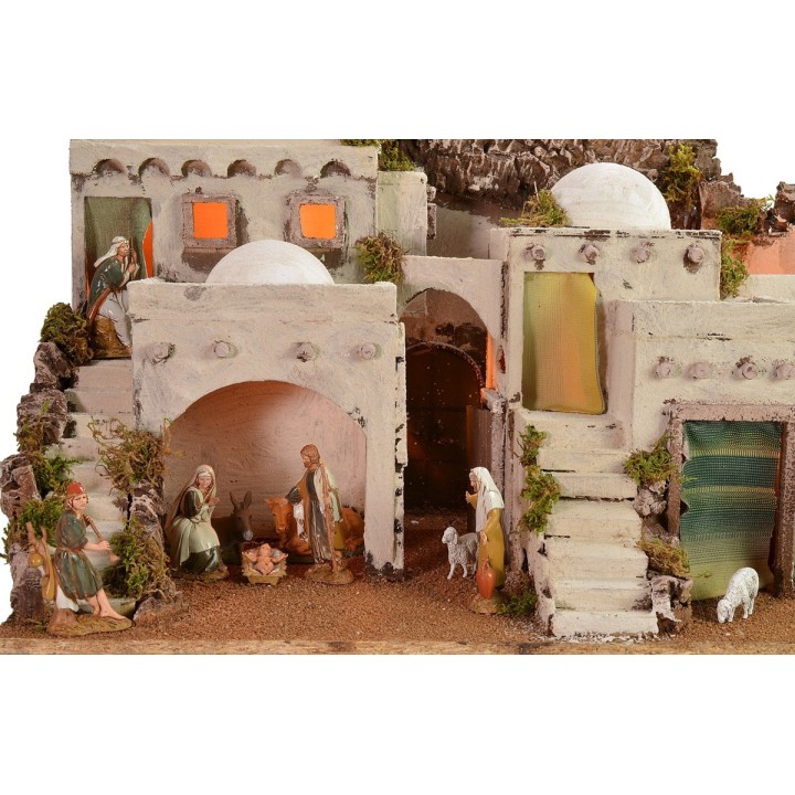 Illuminated Arab nativity scene with functioning bivouac