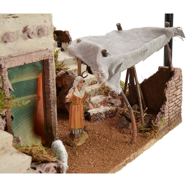 Pesebre árabe iluminado con campamento funcional completo con