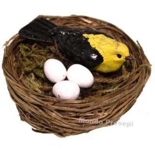 Nido con pájaro y huevos - colores variados
