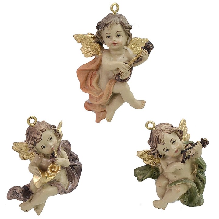 Set di 3 puttini da appendere in resina 5 cm