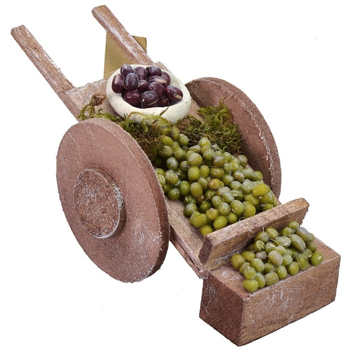 Carro de madera con aceitunas de 14,5x5,2x5,5 cm