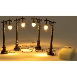 Set of 4 black battery-operated lampposts cm 10 h