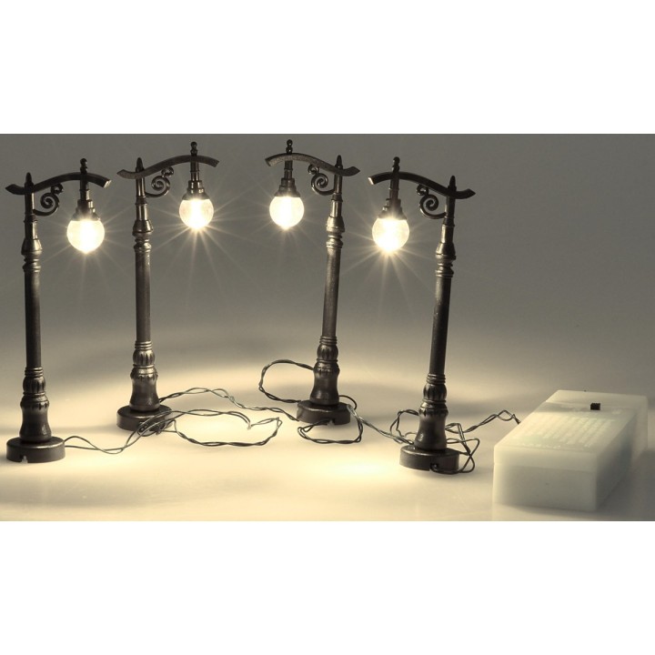 Set of 4 black battery-operated lampposts cm 10 h