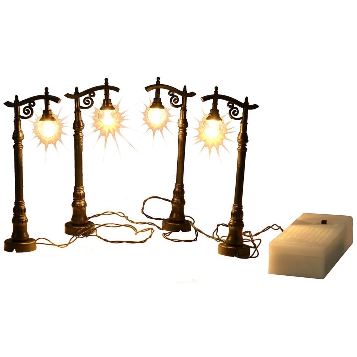 Set 4 lampioni neri a batteria cm 10 h