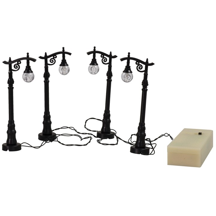 Set 4 lampioni neri a batteria cm 10 h