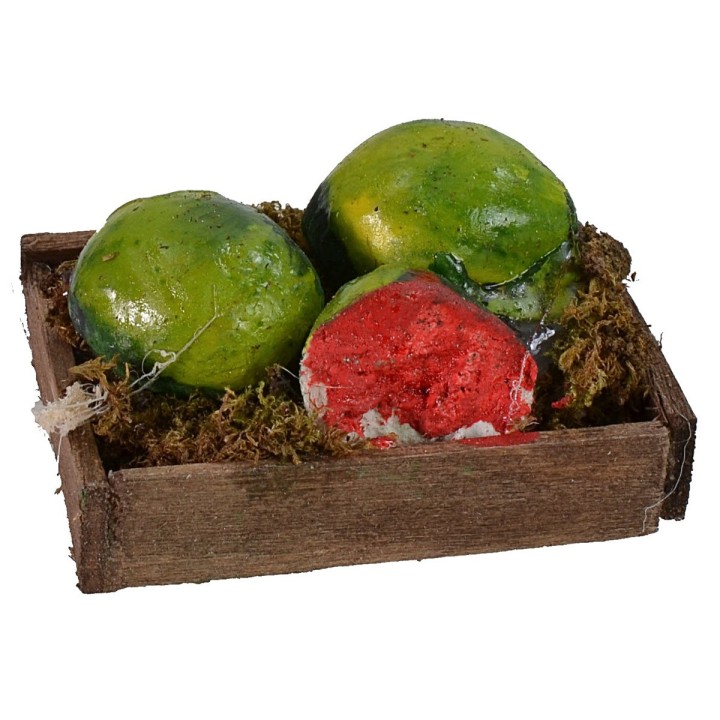 Caja de madera con sandías de 4,3x3,3x2,5 cm h
