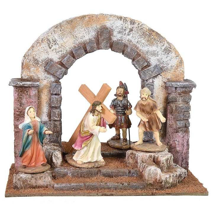 Arco attraversato da Cristo con la croce a spalle 25x15x22 h