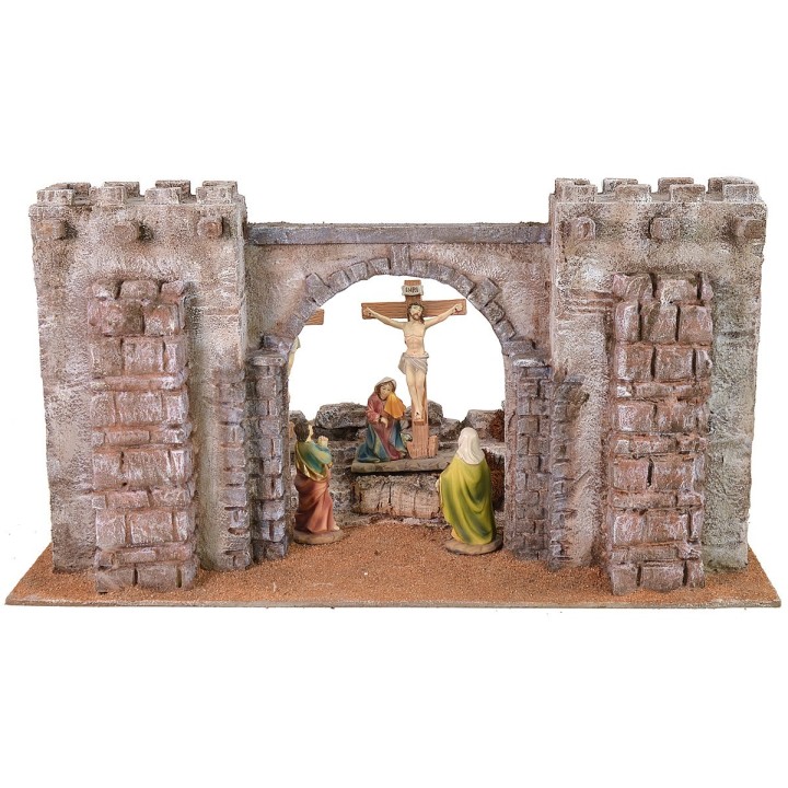 Setting of the Crucifixion with fortress facade 48x27x25 h